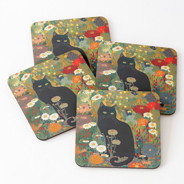 Item preview, Cat Art Print, Gustav Klimt, Black Cat In A Garden THE ORIGINAL! Landscape Version designed and sold by MamboArt.
