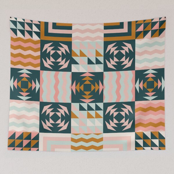 Item preview, Retro Inspired Geometric Quilt Pattern Colorful designed and sold by BlueLela.