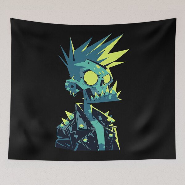 Item preview, Zombie Punk Rocker Illustration – Neon Skull with Spiked Hair and Leather Jacket designed and sold by SRZT.