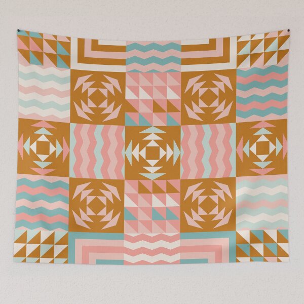 Item preview, Retro Inspired Geometric Quilt Pattern With Pastel Colors designed and sold by BlueLela.