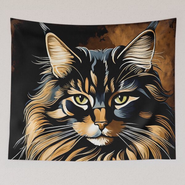 Item preview, Vintage Cat Art: Portrait of a Long-Haired Cat in a Gothic Setting | Animal Art | Gothic Art | Cat Art | Cat Oil Painting designed and sold by UnhingedBird.