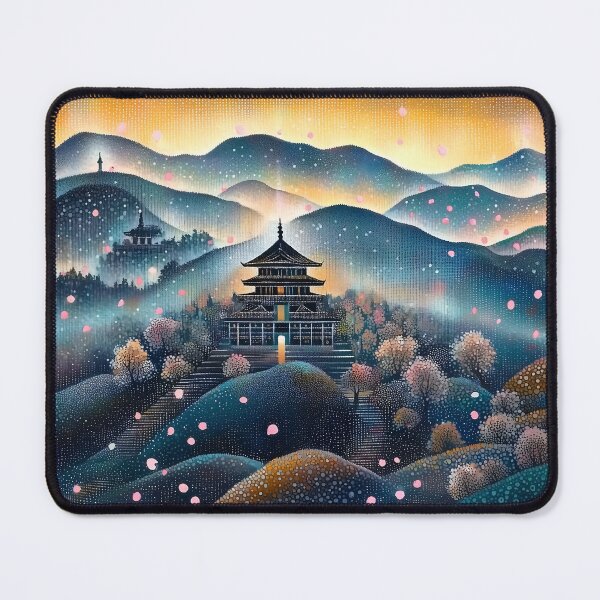 Item preview, Cherry Blossom Temple in Pointillist Style designed and sold by Moisky Art.