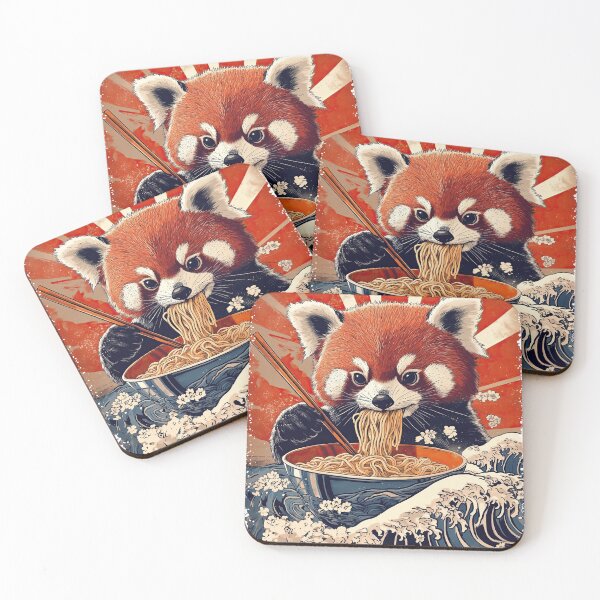 Item preview, Red Panda eating ramen - Japanese Art designed and sold by Gaviani Design Studio.