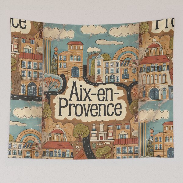 Item preview, Vintage Aix-en-Provence City of France Whimsical Retro Doodle Typography Art designed and sold by Witty Shirts.