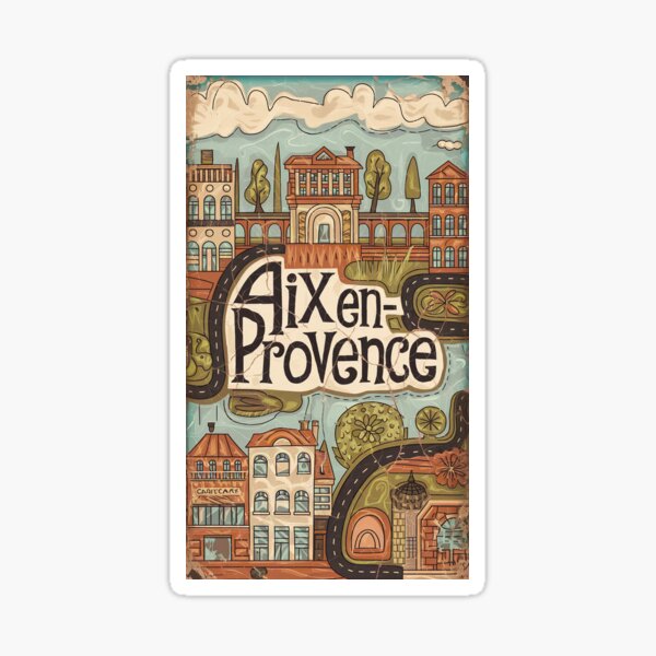 Vintage Aix-en-Provence City of France Whimsical Retro Doodle Typography Art Sticker