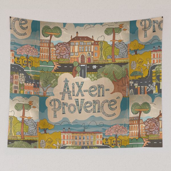 Item preview, Vintage Aix-en-Provence City of France Whimsical Retro Doodle Typography Art designed and sold by Witty Shirts.