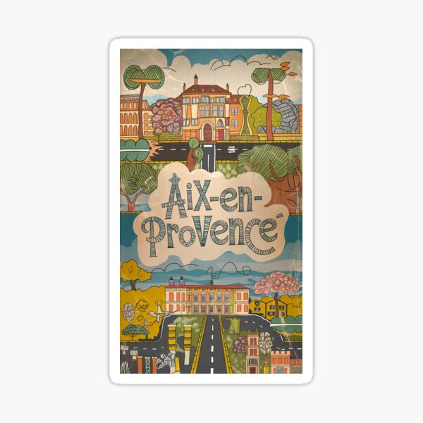 Vintage Aix-en-Provence City of France Whimsical Retro Doodle Typography Art Sticker
