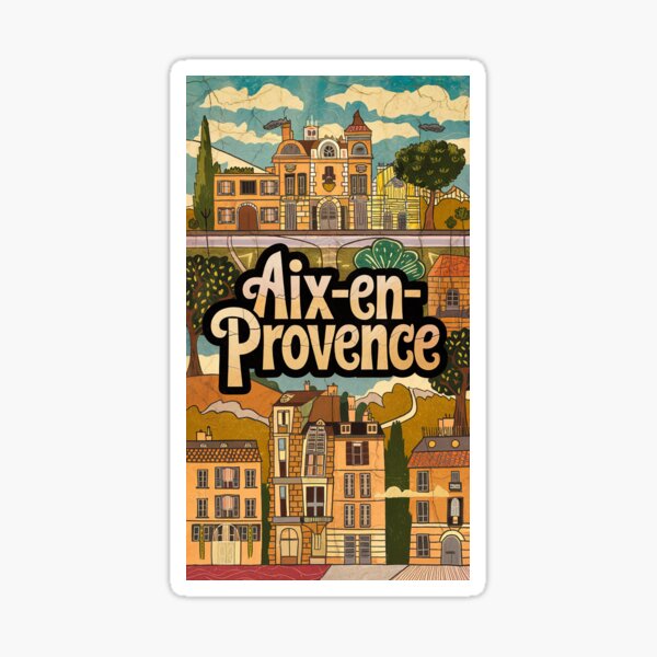 Item preview, Vintage Aix-en-Provence City of France Whimsical Retro Doodle Typography Art designed and sold by Witty Shirts.