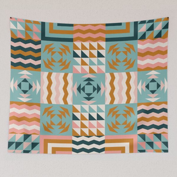 Item preview, Retro Inspired Geometric Quilt Pattern With Pastel Colors designed and sold by BlueLela.
