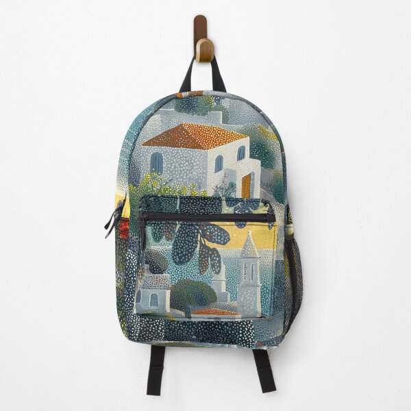 Item preview, Seaside Village at Sunset in Pointillist Style designed and sold by Moisky Art.