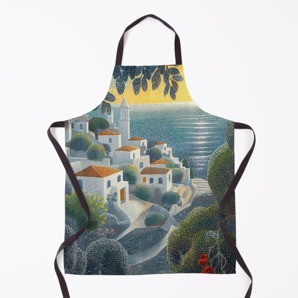 Item preview, Seaside Village at Sunset in Pointillist Style designed and sold by Moisky Art.