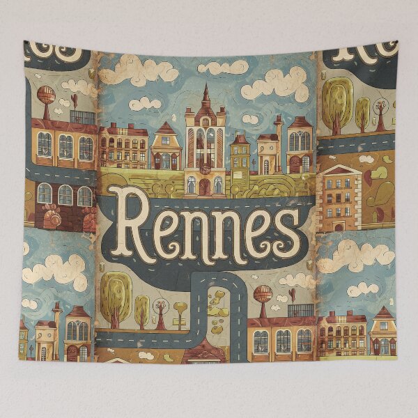 Item preview, Vintage Rennes City of France Whimsical Retro Doodle Typography Art designed and sold by Witty Shirts.