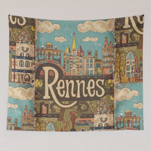 Item preview, Vintage Rennes City of France Whimsical Retro Doodle Typography Art designed and sold by Witty Shirts.