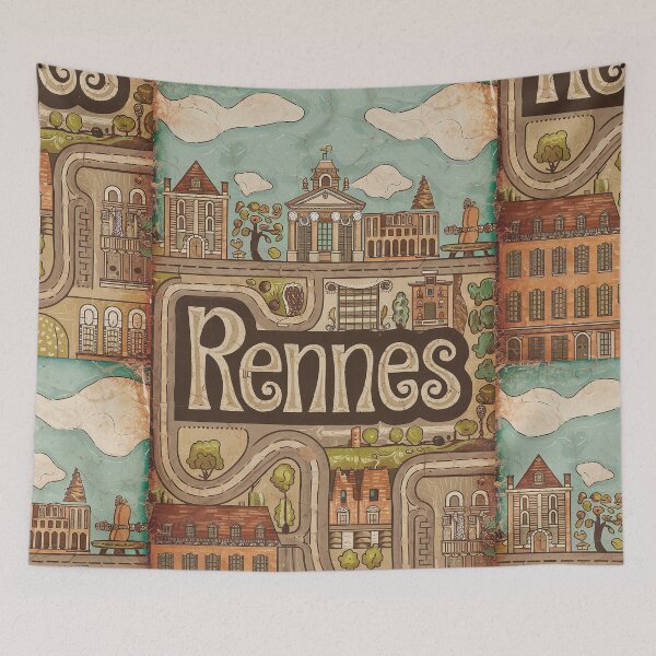 Item preview, Vintage Rennes City of France Whimsical Retro Doodle Typography Art designed and sold by Witty Shirts.