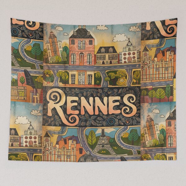 Item preview, Vintage Rennes City of France Whimsical Retro Doodle Typography Art designed and sold by Witty Shirts.