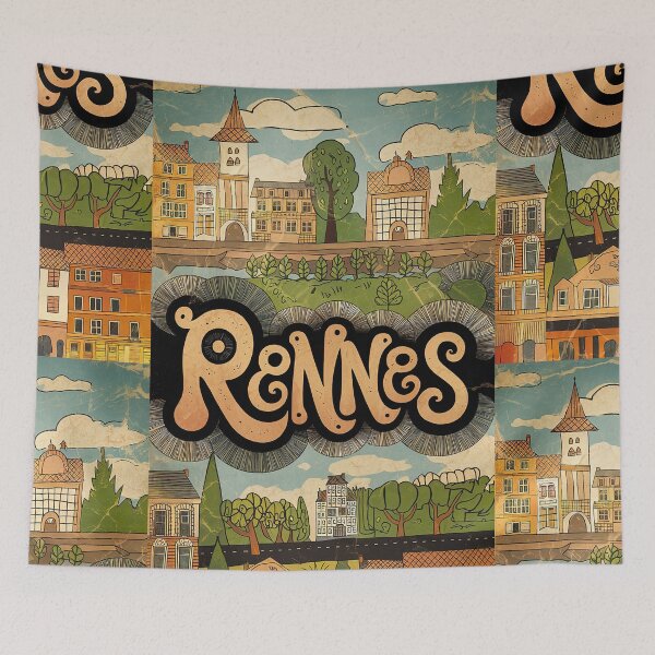 Item preview, Vintage Rennes City of France Whimsical Retro Doodle Typography Art designed and sold by Witty Shirts.
