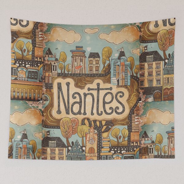 Item preview, Vintage Nantes City of France Whimsical Retro Doodle Typography Art designed and sold by Witty Shirts.