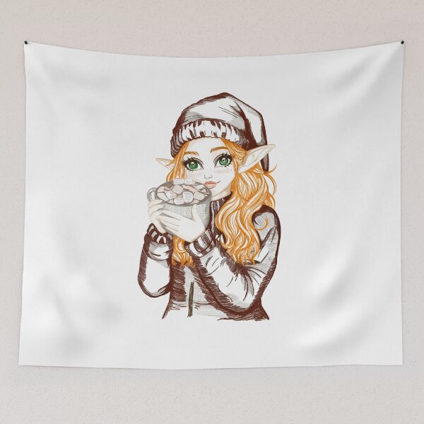 Item preview, Magic elf girl with a cup of cocoa designed and sold by Maryart8.
