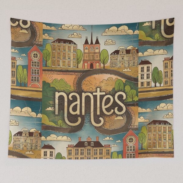 Item preview, Vintage Nantes City of France Whimsical Retro Doodle Typography Art designed and sold by Witty Shirts.