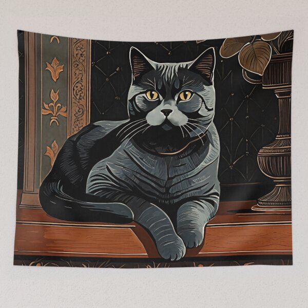 Item preview, Vintage Cat Art: Blue Cat in a Gothic Setting | Animal Art | Gothic Art | Cat Art | Vintage Cat Illustration designed and sold by UnhingedBird.
