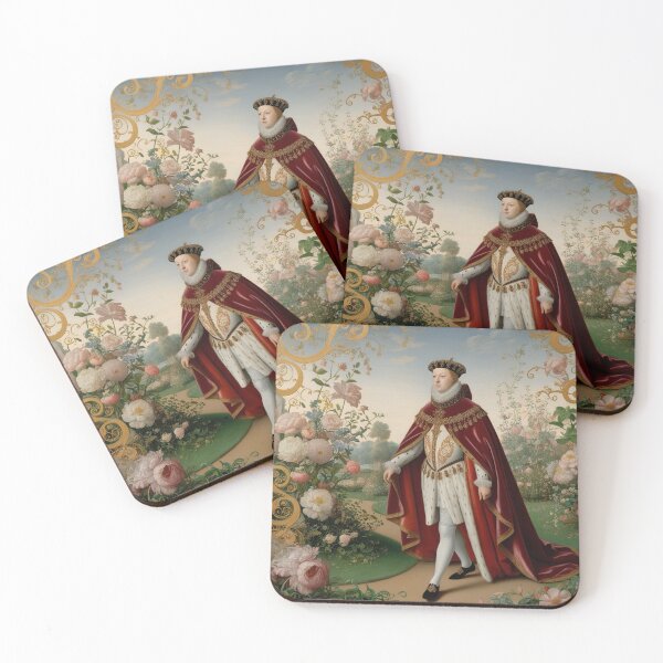 Item preview, Royal portrait vintage European monarch walking through a garden of flowers designed and sold by Vintage Designs +.