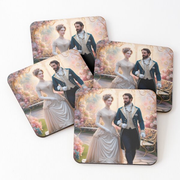 Item preview,  Royal couple portrait vintage European monarch walking through a garden of flowers designed and sold by Vintage Designs +.