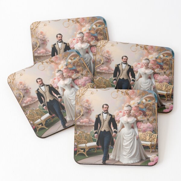 Item preview, Royal couple portrait vintage European monarch walking through a garden of flowers designed and sold by Vintage Designs +.