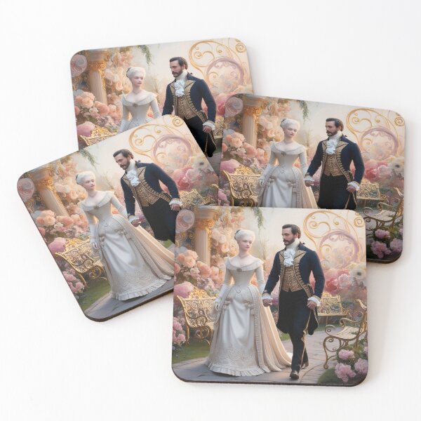 Item preview, Royal couple portrait vintage European monarch walking through a garden of flowers designed and sold by Vintage Designs +.