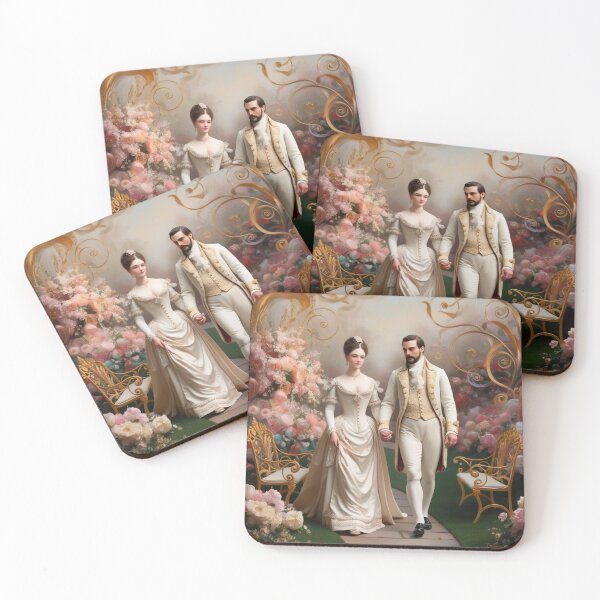 Item preview, Royal couple portrait vintage European monarch walking through a garden of flowers designed and sold by Vintage Designs +.