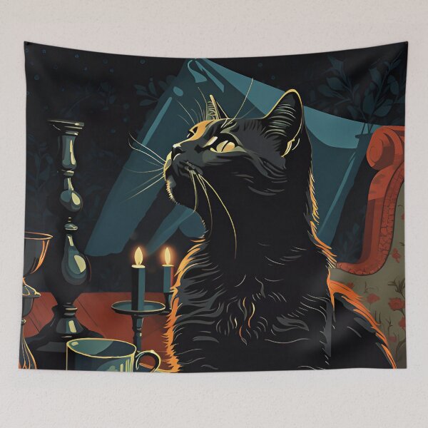 Item preview, Vintage Cat Art: Black Cat in a Gothic Setting | Noir Cat Art | Gothic Art | Cat Art | Vintage Cat Illustration designed and sold by UnhingedBird.