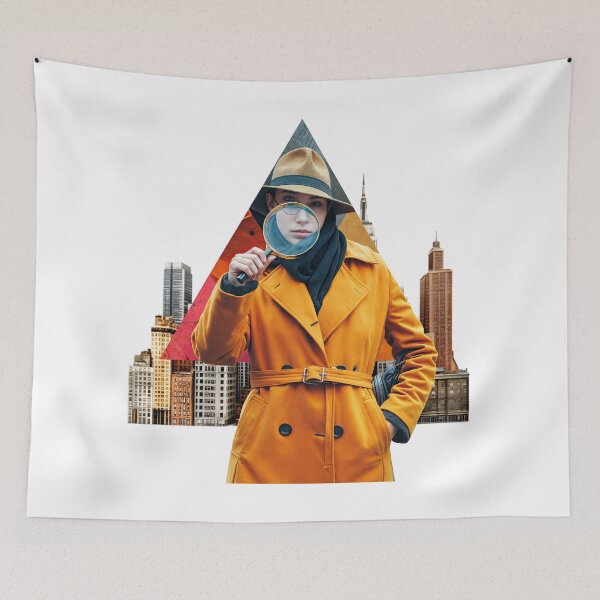 Item preview, Collage Wall Art T-shirt Design: GIRL WITH MAGNIFYING GLASS designed and sold by ForeverPrintsOK.