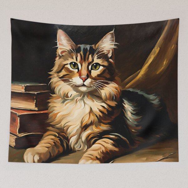 Item preview, Vintage Cat Art: Portrait of a Long-Haired Cat in a Gothic Setting | Animal Art | Gothic Art | Cat Art | Cat Oil Painting designed and sold by UnhingedBird.