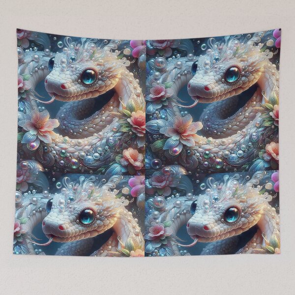 Item preview, Pearls and pastel flowers decorated white snake fantasy digitalart designed and sold by EmeraldeaArt.