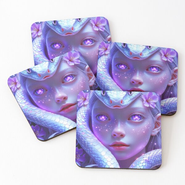 Item preview, White snake swirling around purple shimmering lit eyed girl fantasy digitalart designed and sold by EmeraldeaArt.