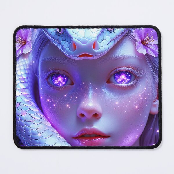 Item preview, White snake swirling around purple shimmering lit eyed girl fantasy digitalart designed and sold by EmeraldeaArt.