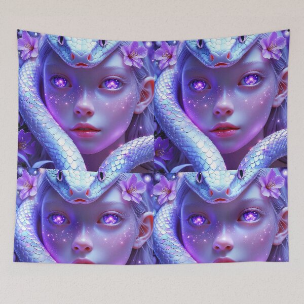 Item preview, White snake swirling around purple shimmering lit eyed girl fantasy digitalart designed and sold by EmeraldeaArt.
