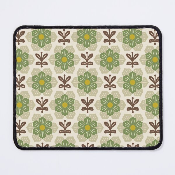 Item preview, KF 0342 D - Vintage Retro Daisy 70s Floral Pattern in Green Beige Brown designed and sold by KhakiFinch.