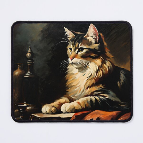 Item preview, Vintage Cat Art: Portrait of a Long-Haired Cat in a Gothic Setting | Animal Art | Gothic Art | Cat Art | Cat Oil Painting designed and sold by UnhingedBird.