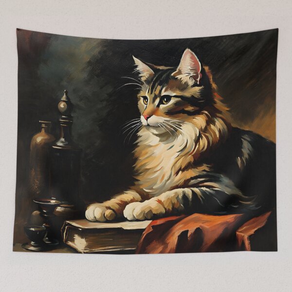 Item preview, Vintage Cat Art: Portrait of a Long-Haired Cat in a Gothic Setting | Animal Art | Gothic Art | Cat Art | Cat Oil Painting designed and sold by UnhingedBird.