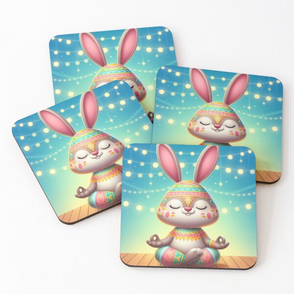 Artikelvorschau, Niedlicher Osterhase meditierend, farbenfrohes Design, friedlich, entworfen und verkauft von Coolparrotgirl.