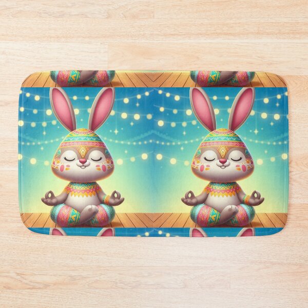 Item preview, Cute Easter bunny meditating, colourful design, peaceful,  designed and sold by Coolparrotgirl.