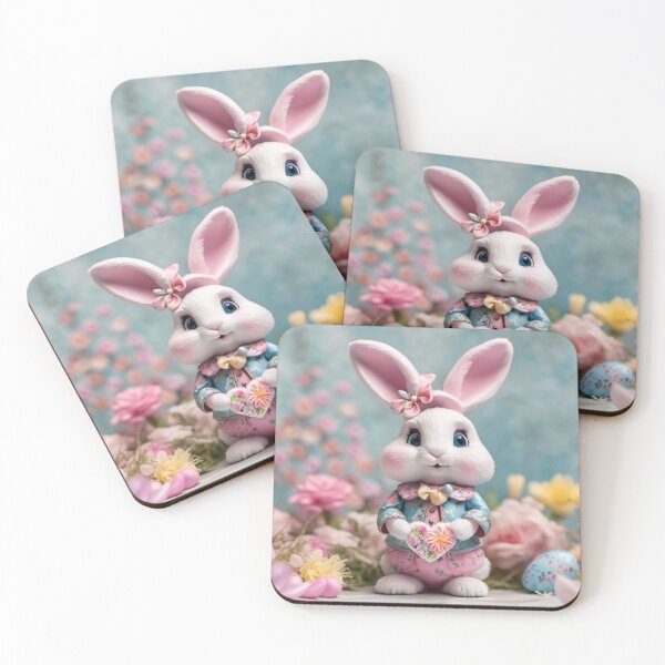 Artikelvorschau, Niedlicher Osterhase mit Herz, rosa Kreation, Blumen, rosa Osterhase, perfektes Geschenk entworfen und verkauft von Coolparrotgirl.