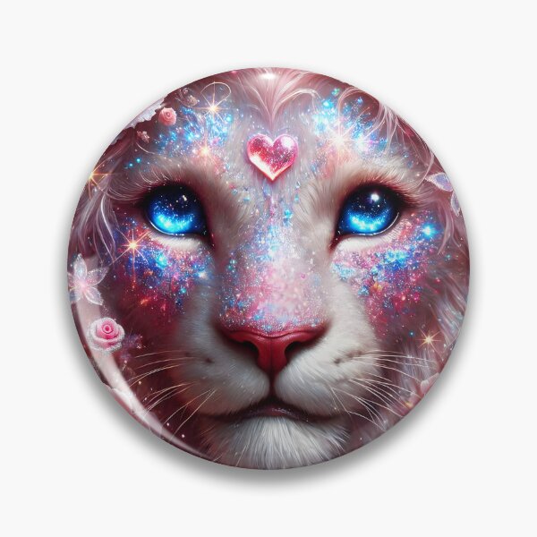Item preview, Pink rose floral light pink lion with heart pink gem on forehead sparkling shimmer glimmer glowing lion feline big cat fantasy digitalart designed and sold by EmeraldeaArt.