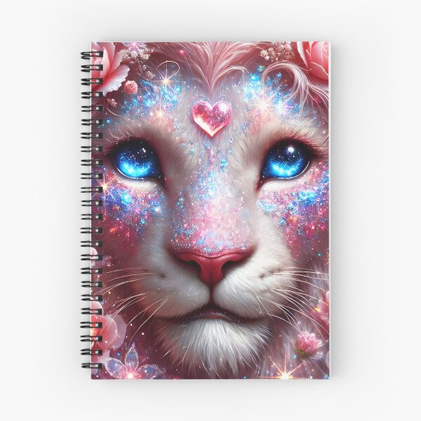Item preview, Pink rose floral light pink lion with heart pink gem on forehead sparkling shimmer glimmer glowing lion feline big cat fantasy digitalart designed and sold by EmeraldeaArt.