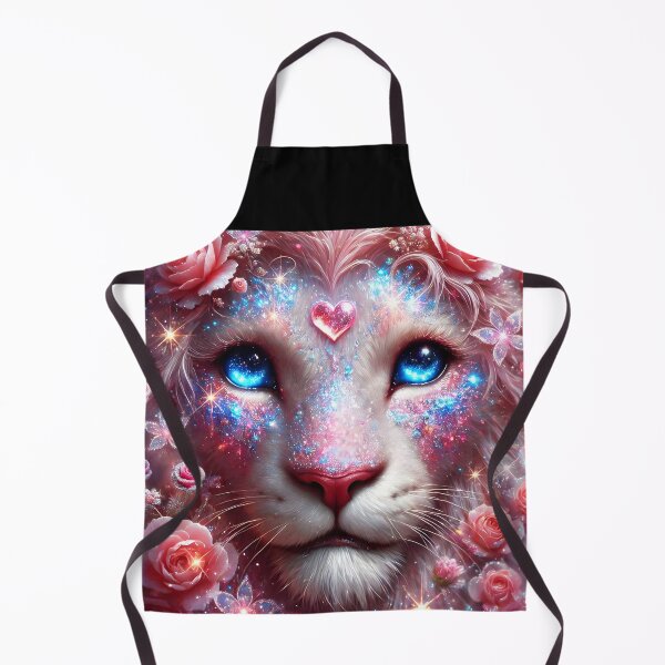 Item preview, Pink rose floral light pink lion with heart pink gem on forehead sparkling shimmer glimmer glowing lion feline big cat fantasy digitalart designed and sold by EmeraldeaArt.