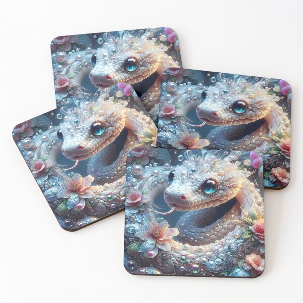 Item preview, Pearls and pastel flowers decorated white snake fantasy digitalart designed and sold by EmeraldeaArt.