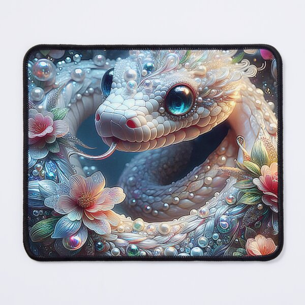 Item preview, Pearls and pastel flowers decorated white snake fantasy digitalart designed and sold by EmeraldeaArt.