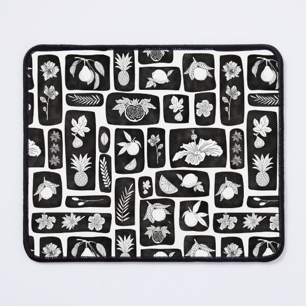 Item preview, Tropical Linocut-tropical fruit and flowers, black and white designed and sold by MistyLakeArt.