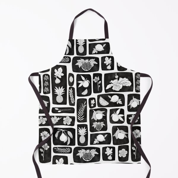 Item preview, Tropical Linocut-tropical fruit and flowers, black and white designed and sold by MistyLakeArt.