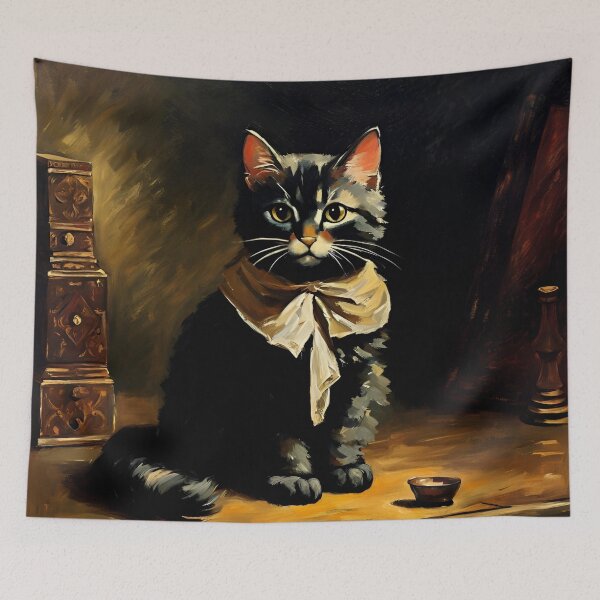 Item preview, Vintage Cat Art: Black Kitten in a Gothic Setting | Animal Art | Gothic Art | Cat Art | Cat Oil Painting designed and sold by UnhingedBird.